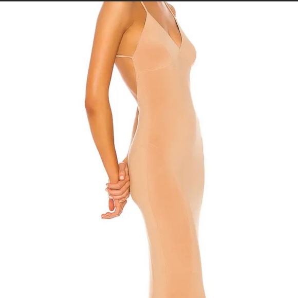$350 REVOLVE Norma Kamali Low Back Slip Mermaid Fishtail Gown Nude Beige Dress - Picture 7 of 12